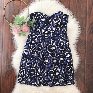 Shoshanna Blue Ikat Sweetheart Strapless Dress
